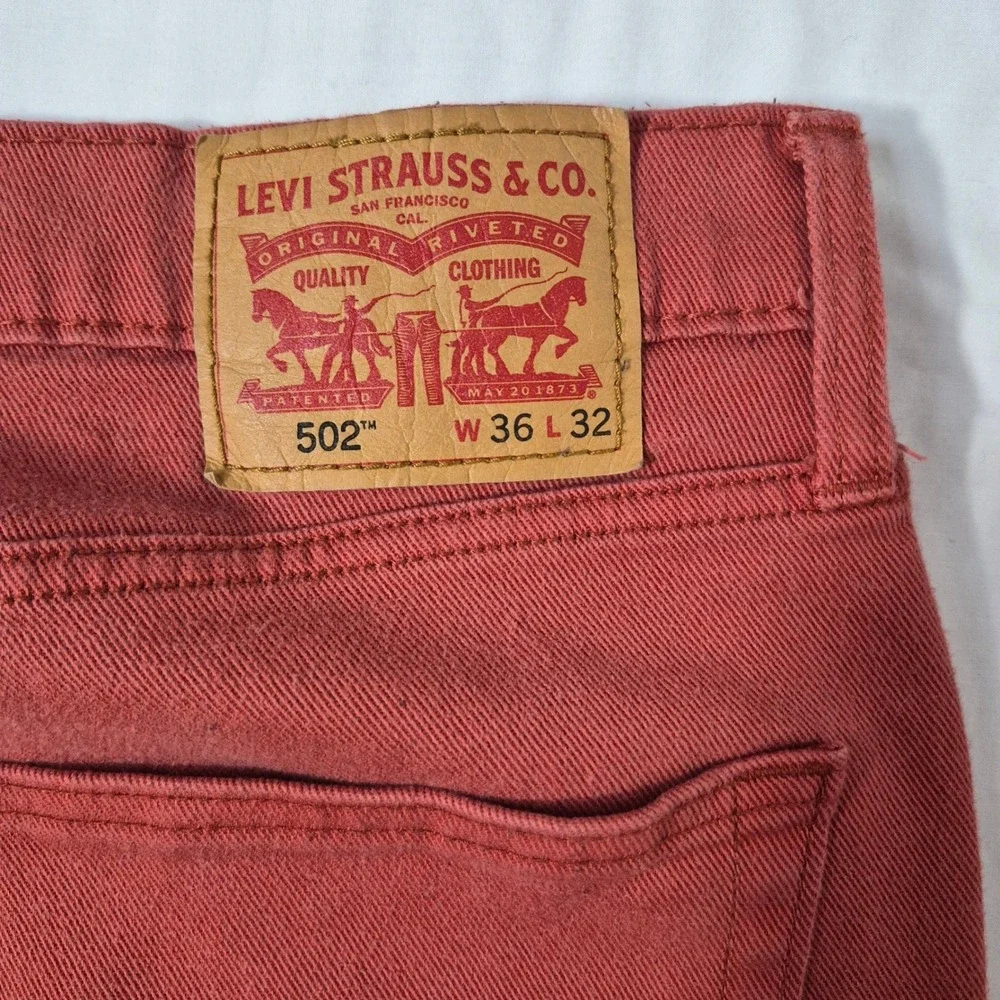 Levi's 502 Taper Jeans Mens 36x32 (38‎ x 31) Orange Regular Fit Stretch Denim